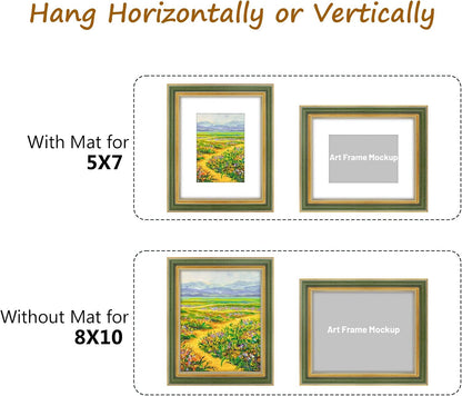Golden State Art,8x10 Ornate Picture Frame Holds 5x7 Photo,Green Gold