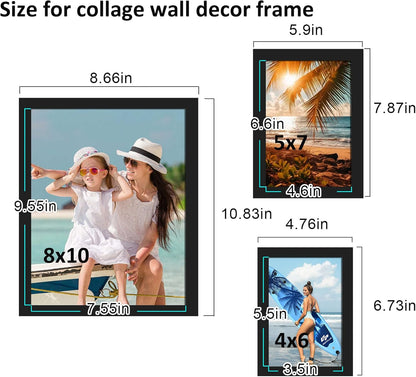 BESCRCL 10 Pack Picture Frames Collage Wall Decor, Gallery Wall Frame Set for Tabletop or Wall Mounting Display, Multi Size with Two 8x10, Four 5x7, and Four 4x6 Photo Frames, Black