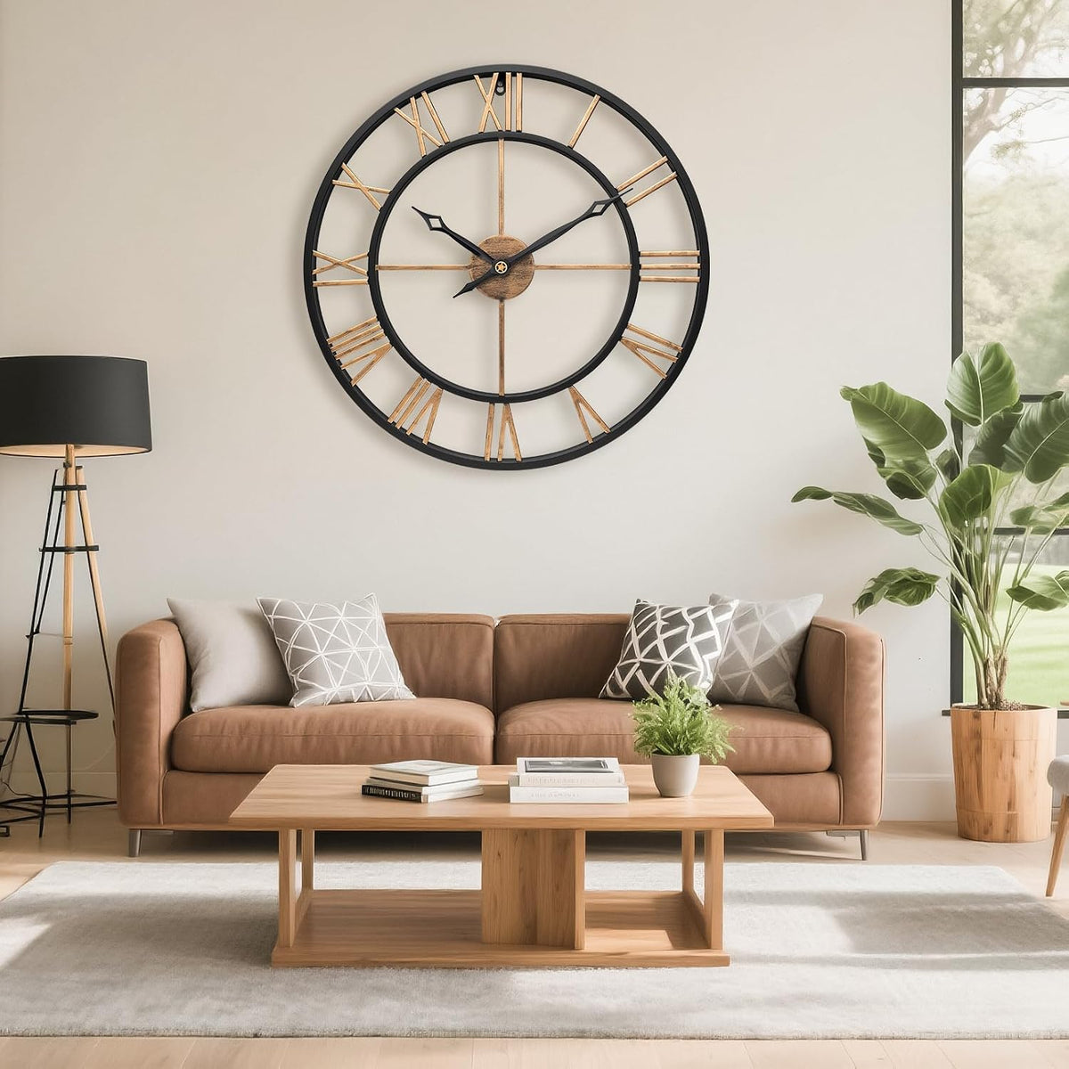 30 Inch Metal Large Wall Clock with Vintage Gold Roman Numerals