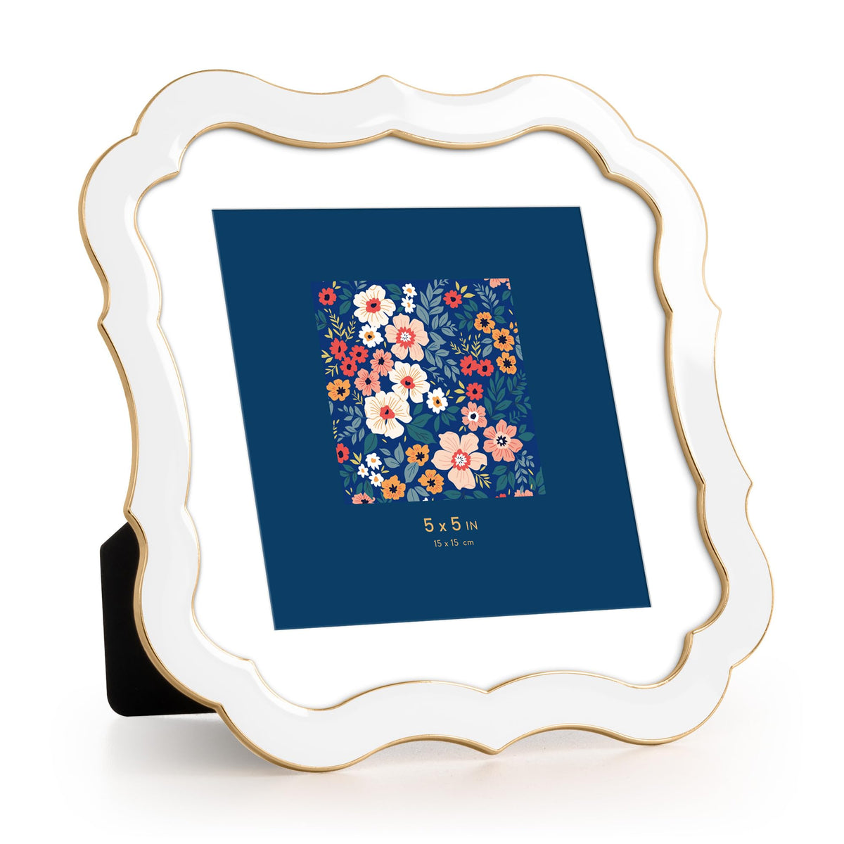 4x6 Enamel Picture Frame with HD-Tempered Glass, Display 3x5 Photo with Mat, Ornate Photo Frame with Gold Metal Edge & Velvet Back for Tabletop & Wall Mount Vertically or Horizontally Display, White
