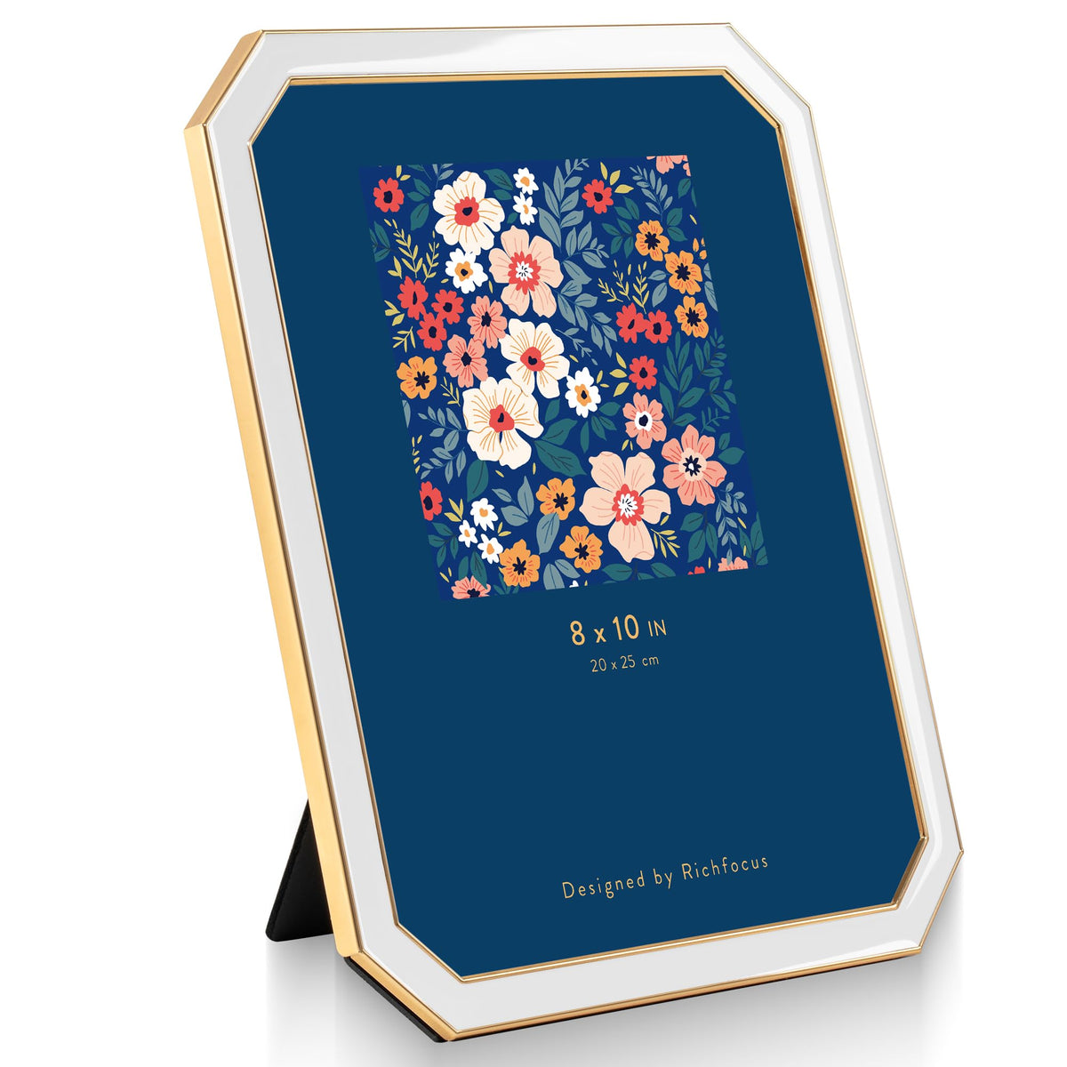 4x6 Enamel Picture Frame with HD-Tempered Glass, Display 3x5 Photo with Mat, Ornate Photo Frame with Gold Metal Edge & Velvet Back for Tabletop & Wall Mount Vertically or Horizontally Display, White