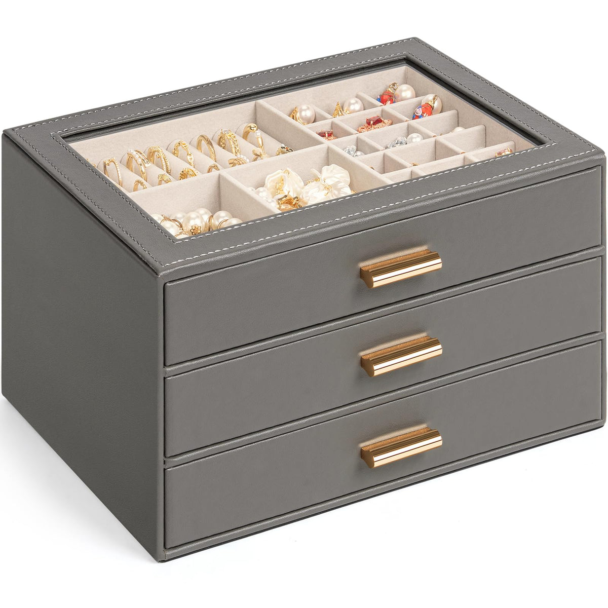 AKOZLIN Jewelry Box Organizer with Clear Lid 2 Drawers Black