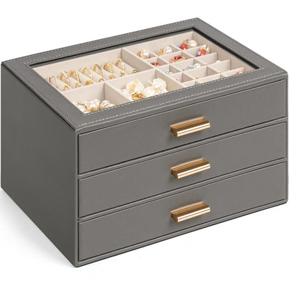 AKOZLIN Jewelry Box Organizer with Clear Lid 2 Drawers Black