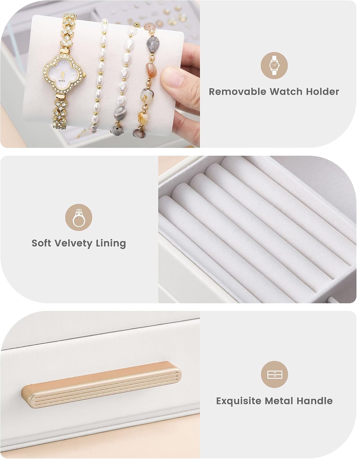 Lolalet 2-Layer Jewelry Box Organizer for Women Girls Room Decor -Beige
