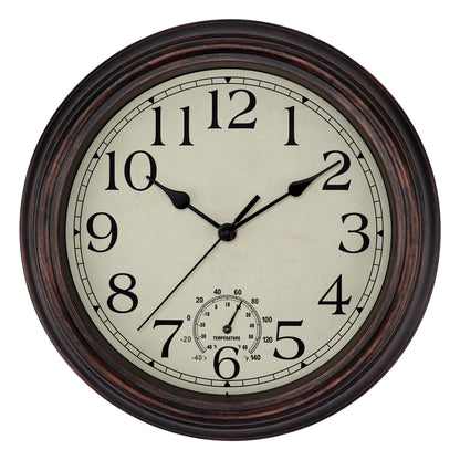 Foxtop 12 Inch Retro Wall Clock Round Silent Battery Operated Clock, Bronze