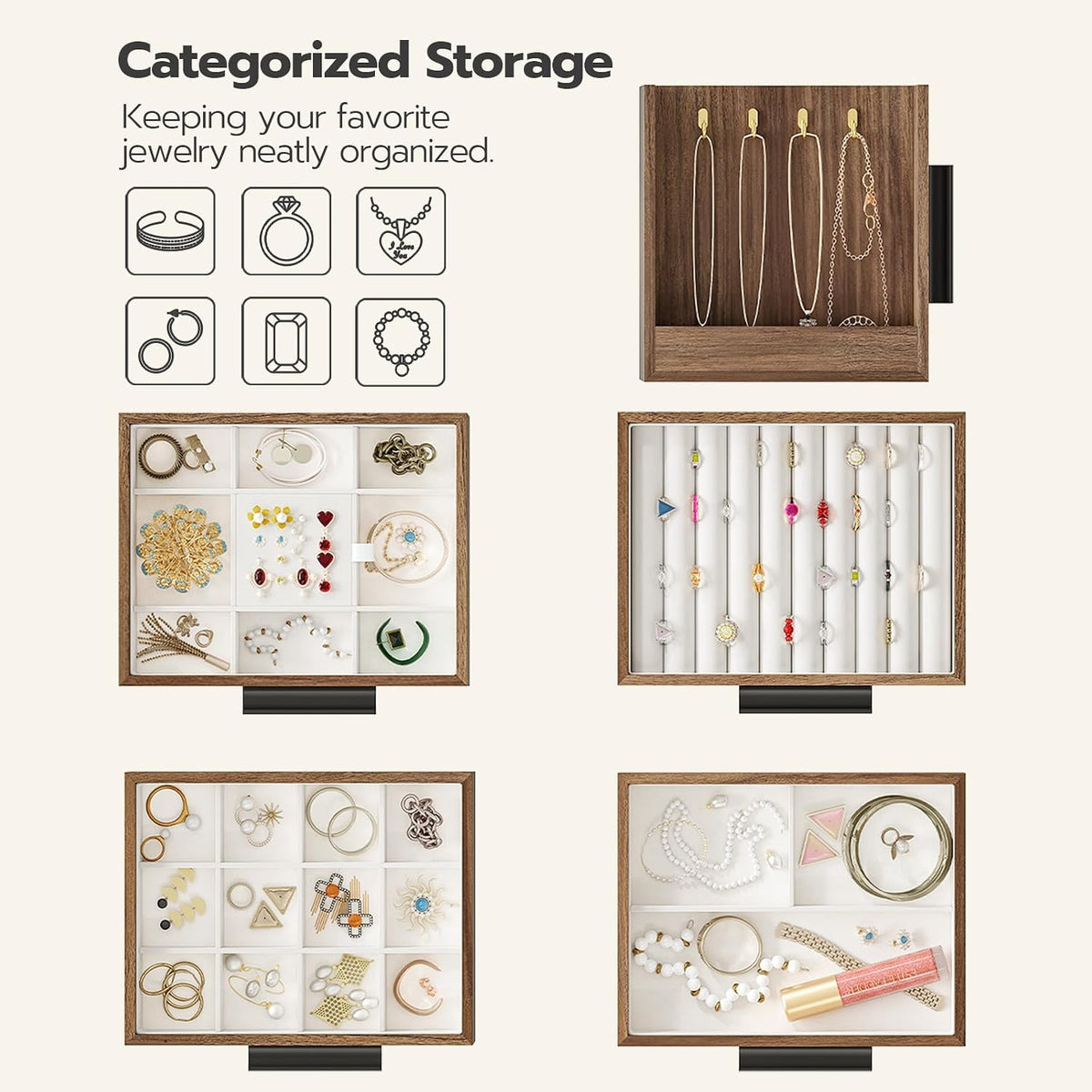 HOOBRO Jewelry Box for Women, Wooden Jewelry Organizer, Transparent Window