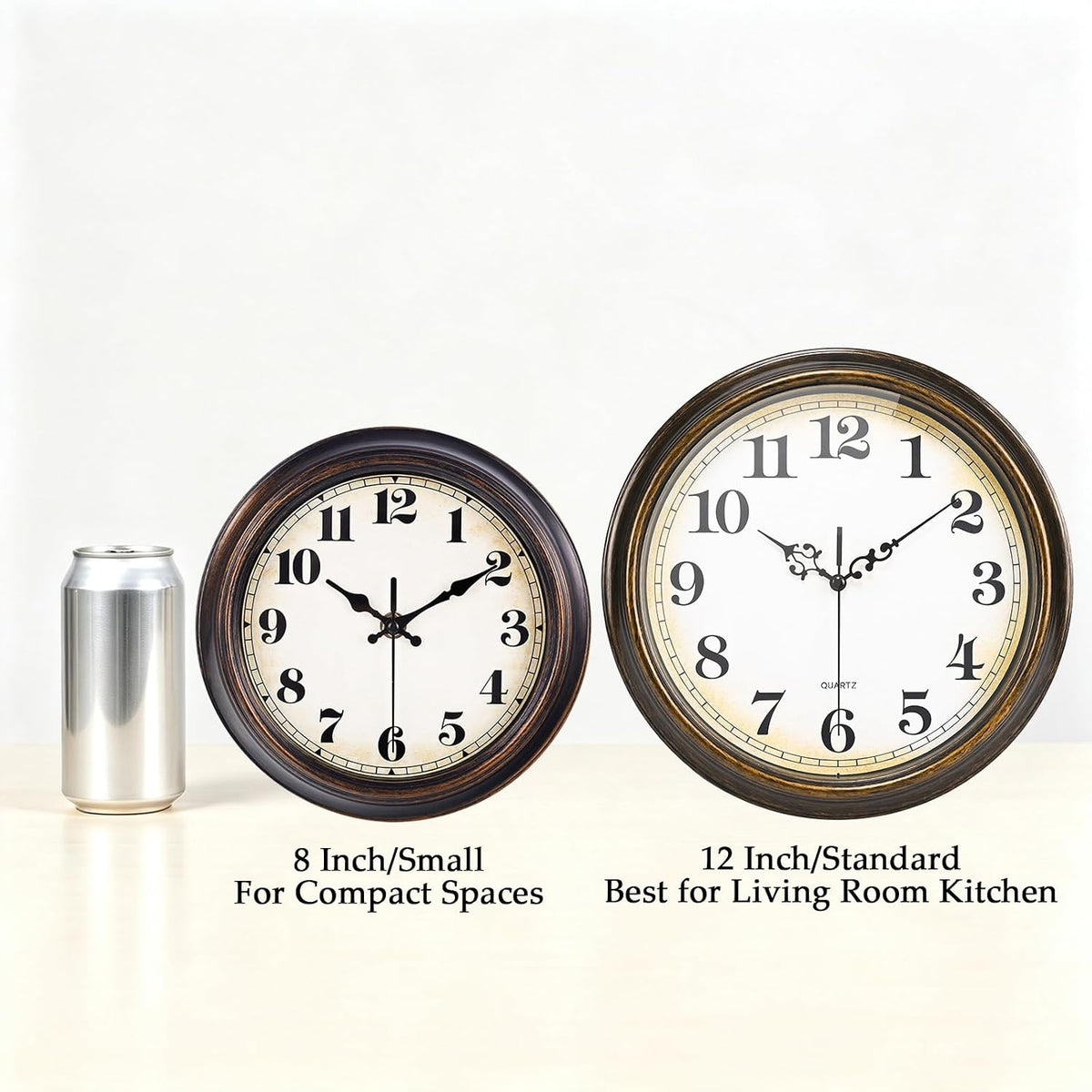 Yoiolclc Wall Clock Battery Operated Silent Non-Ticking Vintage Wall Clocks for Kitchen, School, Living Room (12Inch, Bronze)
