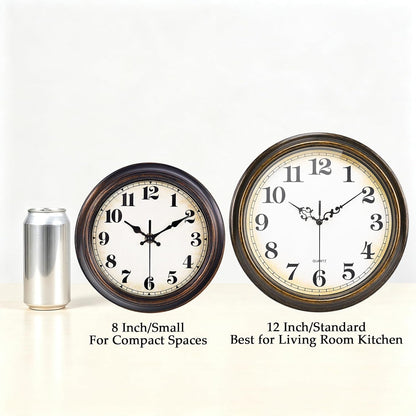 Yoiolclc Wall Clock Battery Operated Silent Non-Ticking Vintage Wall Clocks for Kitchen, School, Living Room (12Inch, Bronze)