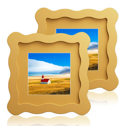 5x7 Wavy Picture Frame with 4x6 Mat, 5 x 7 Wood Frame, Real Glass