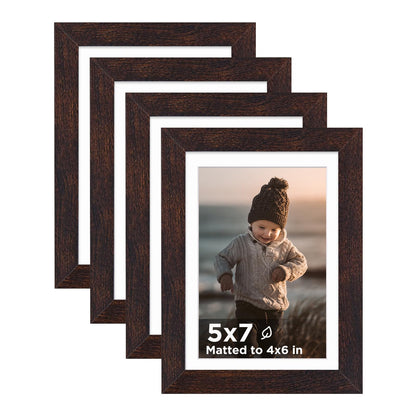 KINLINK 5x7 Picture Frame White Set of 4, Wooden Photo Frames Matted 4x6 with Plexiglass for 4x6 with Mat or 5x7 without Mat for Table and Wall Display