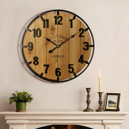 Vantic Farmhouse 30 Inch Wood Arabic Large Wall Clock with Metal Circle