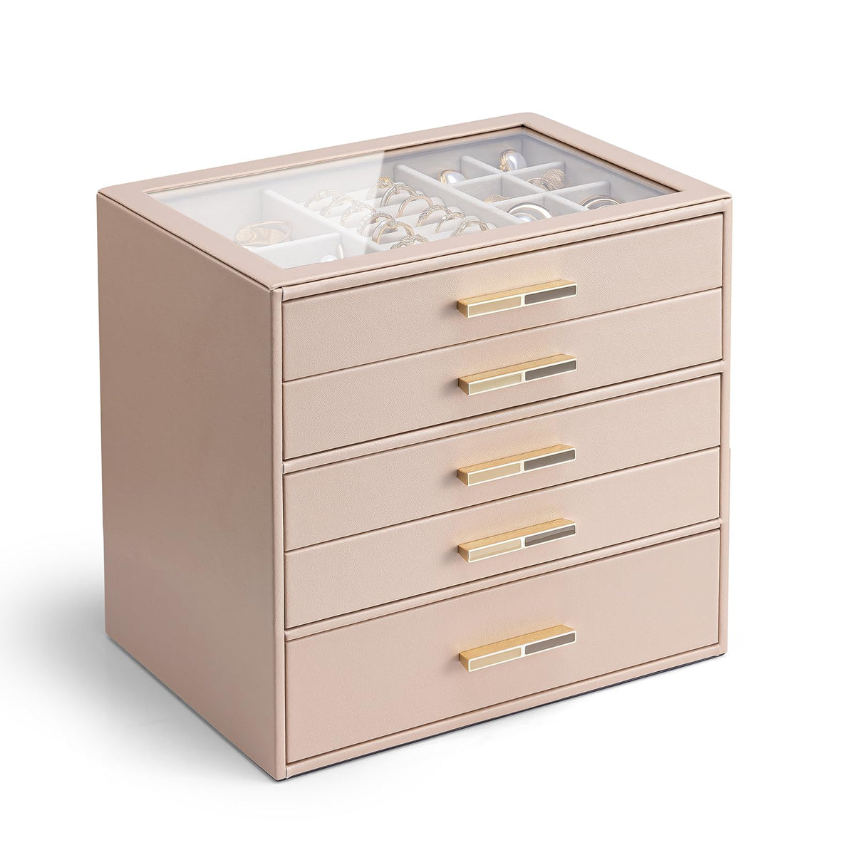 Vlando 4-Drawer Jewelry Box Organizer with Glass Lid, White
