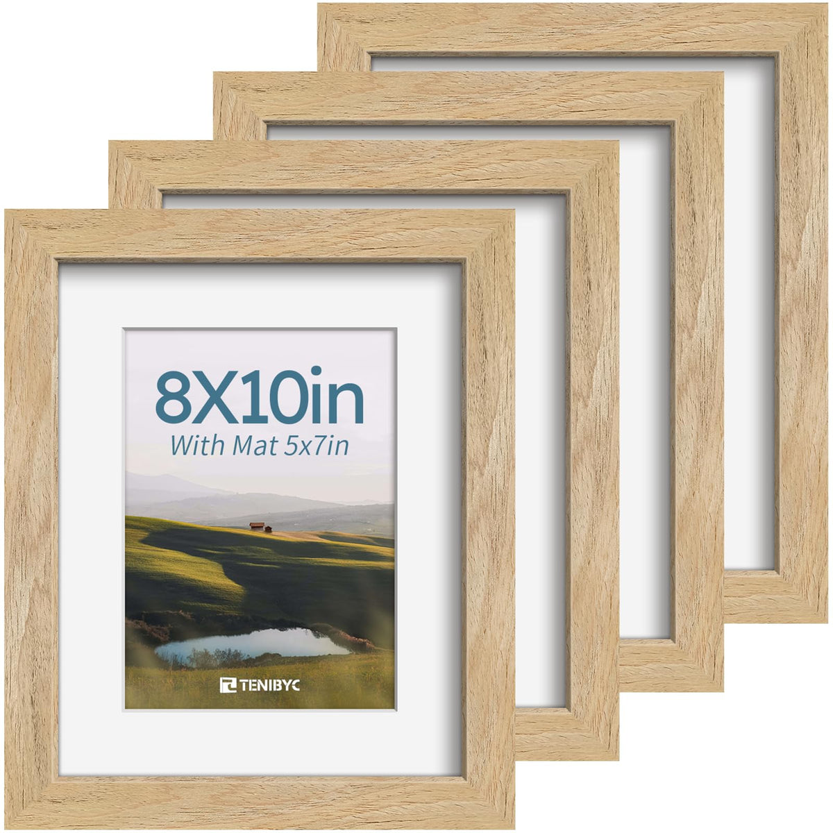 5x7 picture frame 4 Pack, 4x6 Mat, Black Wood, Glass, for Photo
