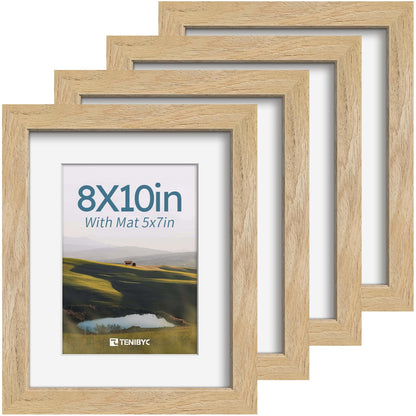 5x7 picture frame 4 Pack, 4x6 Mat, Black Wood, Glass, for Photo
