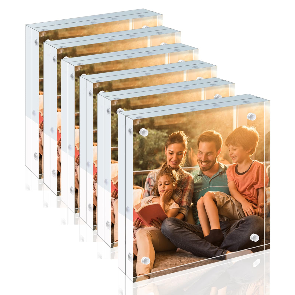 Egofine 5x7 Acrylic Frames 6 Pack, 20mm Thicker Frameless Clear Picture Frames, Double Sided Magnetic Picture Frames, Free Standing Desktop Display
