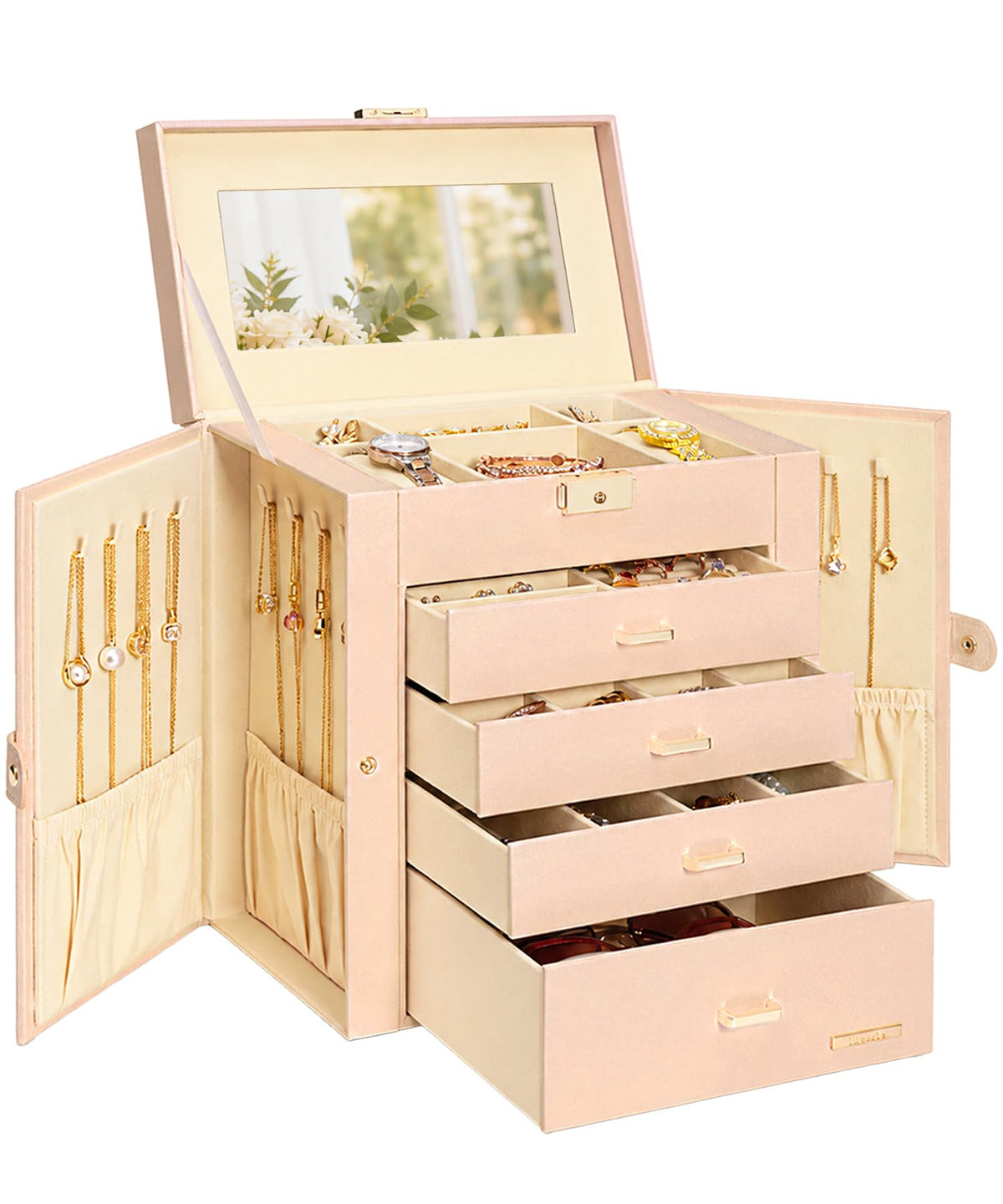 Homde Large Jewelry Box for Women: 5-Layer Organizer with Lock for Dresser