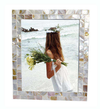 Mother of Pearl Picture Frame 5x7, Grey+White, 1pc