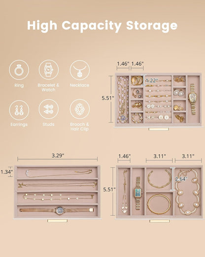 Lolalet Jewelry Box Organizer, 3-Layer Jewelry Storage Case -Beige