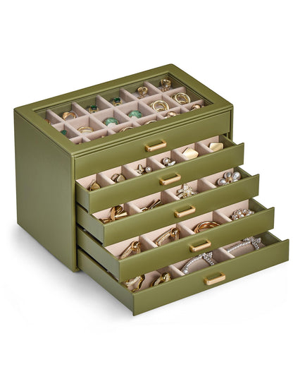 Lolalet Earring Organizer, Jewelry Box with Clear Lid -Beige, 5 Layer