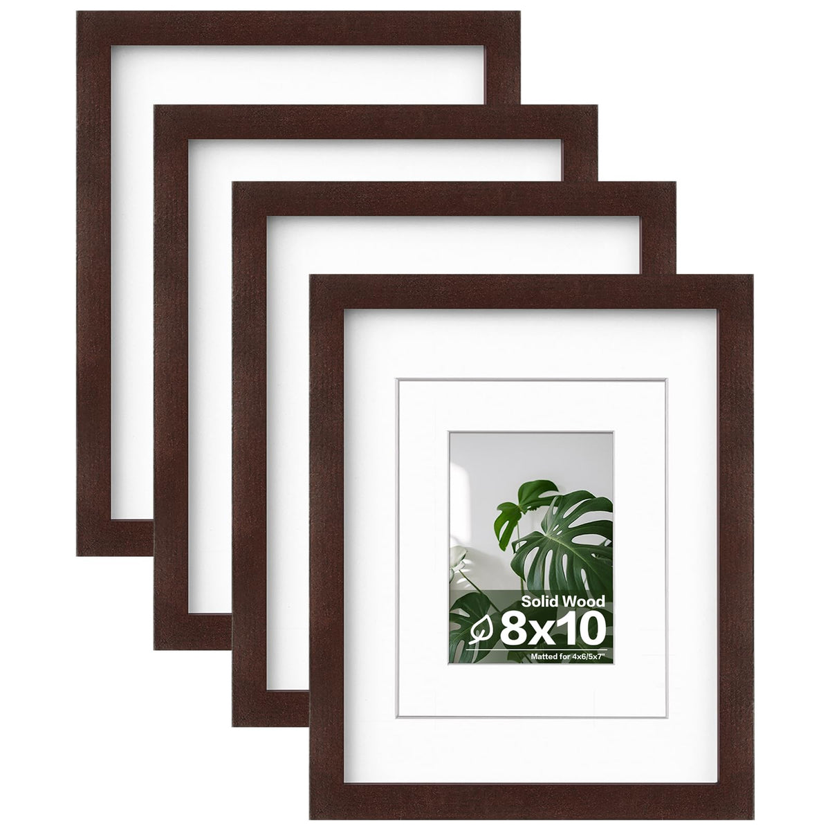 Egofine 11x14 Picture Frames 4 Pack Display Pictures 5x7/8x10 with Mat or 11x14 Without Mat Made of Solid Wood Covered by Plexiglass for Table Top Display and Wall Mounting Photo Frame, Light Brown