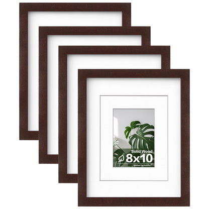 Egofine 11x14 Picture Frames 4 Pack Display Pictures 5x7/8x10 with Mat or 11x14 Without Mat Made of Solid Wood Covered by Plexiglass for Table Top Display and Wall Mounting Photo Frame, Light Brown