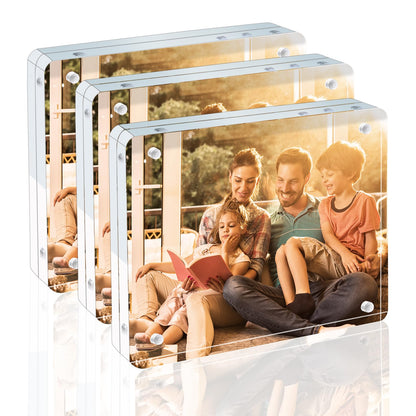 Egofine 5x7 Acrylic Frames 6 Pack, 20mm Thicker Frameless Clear Picture Frames, Double Sided Magnetic Picture Frames, Free Standing Desktop Display
