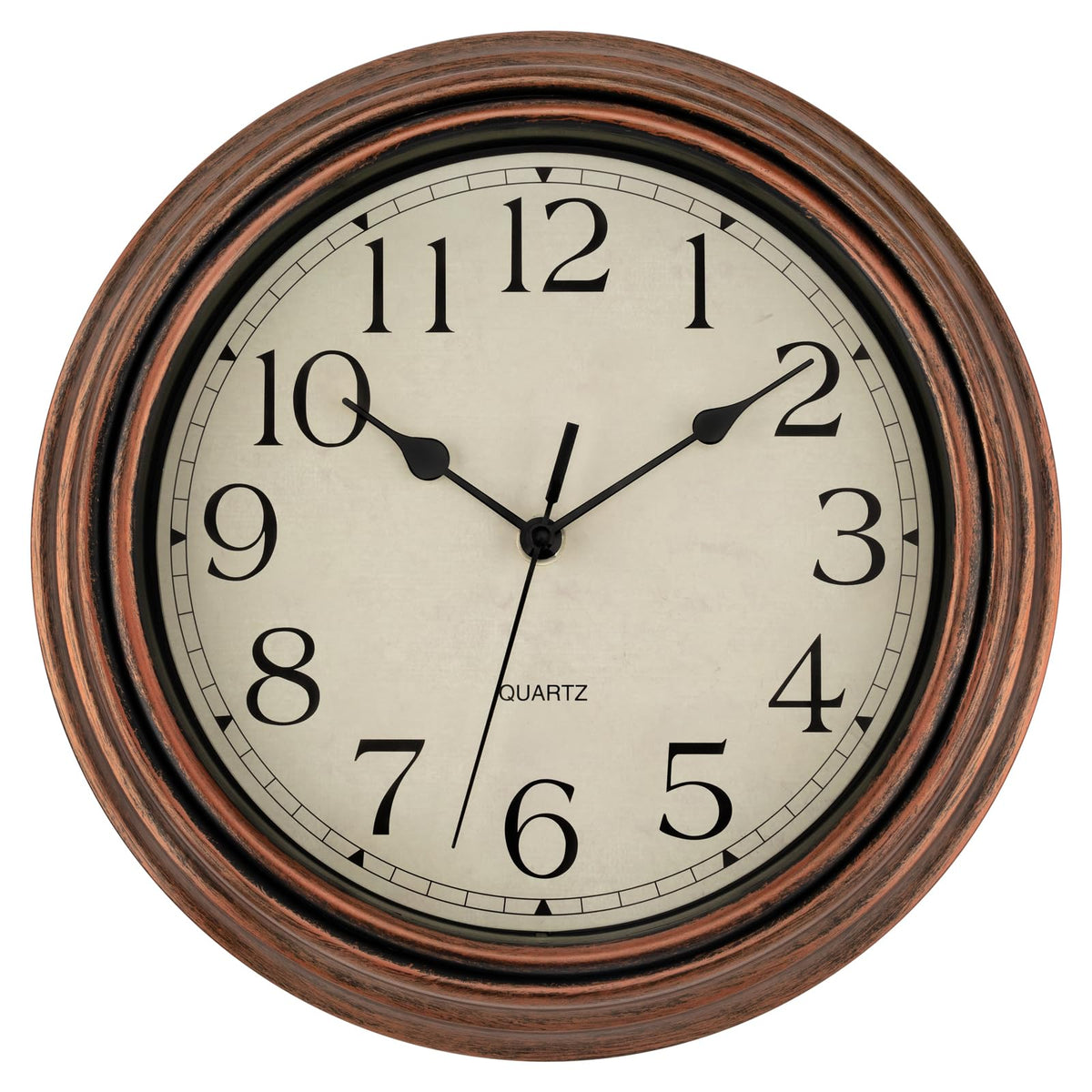 Foxtop 12 Inch Retro Wall Clock Round Silent Battery Operated Clock, Bronze