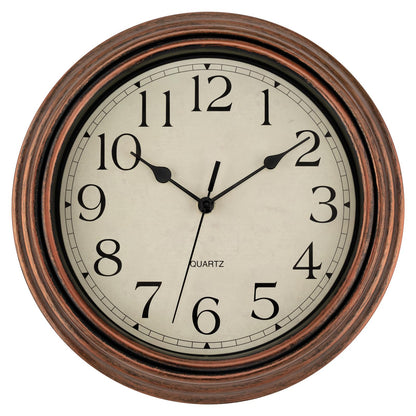 Foxtop 12 Inch Retro Wall Clock Round Silent Battery Operated Clock, Bronze