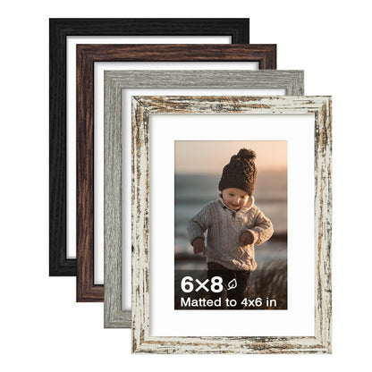 KINLINK 5x7 Picture Frame White Set of 4, Wooden Photo Frames Matted 4x6 with Plexiglass for 4x6 with Mat or 5x7 without Mat for Table and Wall Display