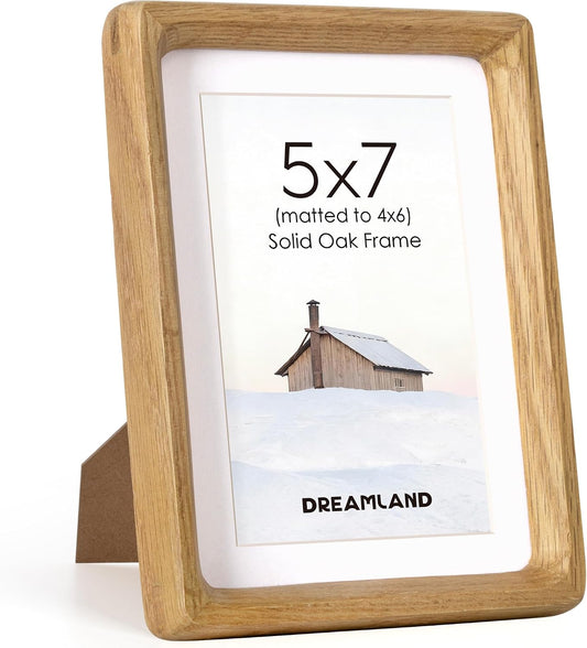 Dreamland 5x7 Picture Frame, USA-Sourced Oak Wood Photo Frames with HD Tempered Glass, 5 x 7 Wooden Frame Matted to 4 x 6, 5x7 Frames Handcrafted Rounded Corner for Tabletop or Wall Display