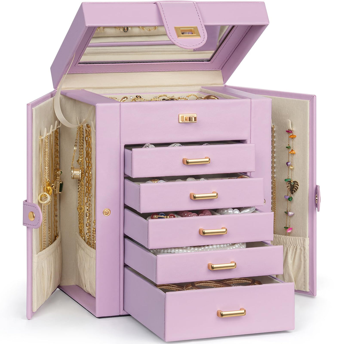 AKOZLIN 6-Tier Jewelry Box Organizer 5 Drawers Storage Black Regular