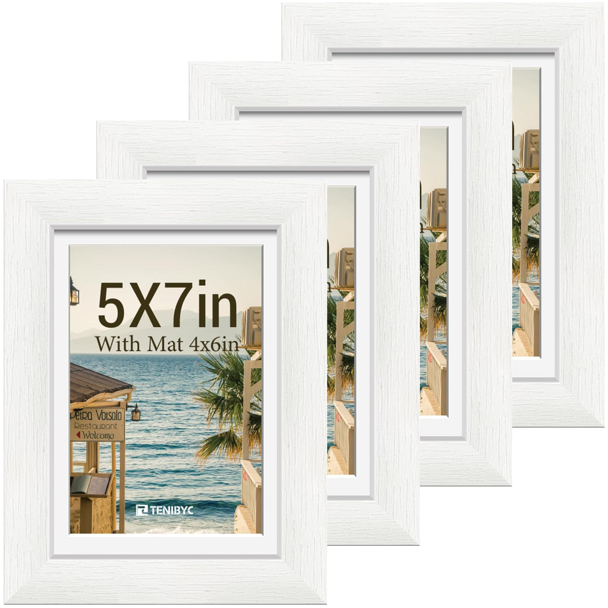 5x7 picture frame 4 Pack, 4x6 Mat, Black Wood, Glass, for Photo