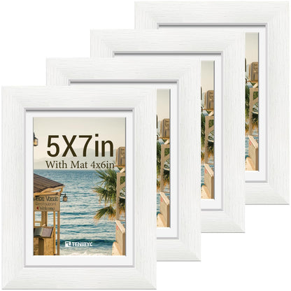 5x7 picture frame 4 Pack, 4x6 Mat, Black Wood, Glass, for Photo