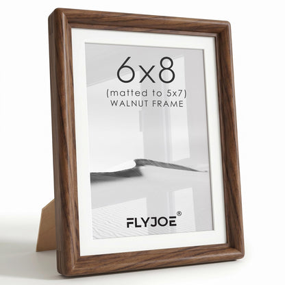 FLYJOE 11x14 Picture Frame, Solid Walnut Wood Frame with Mat for 8x10 Photo