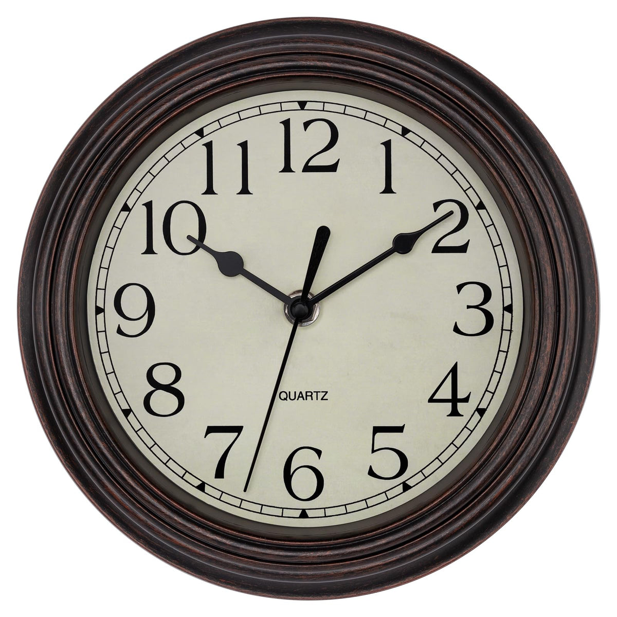 Foxtop 12 Inch Retro Wall Clock Round Silent Battery Operated Clock, Bronze