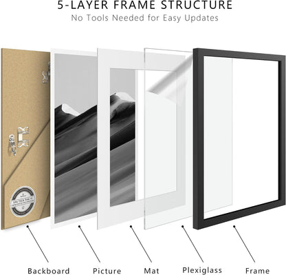 8.5 By 11 Picture Frames 6x8 with Mat - Black Photo Frame 1 Pack