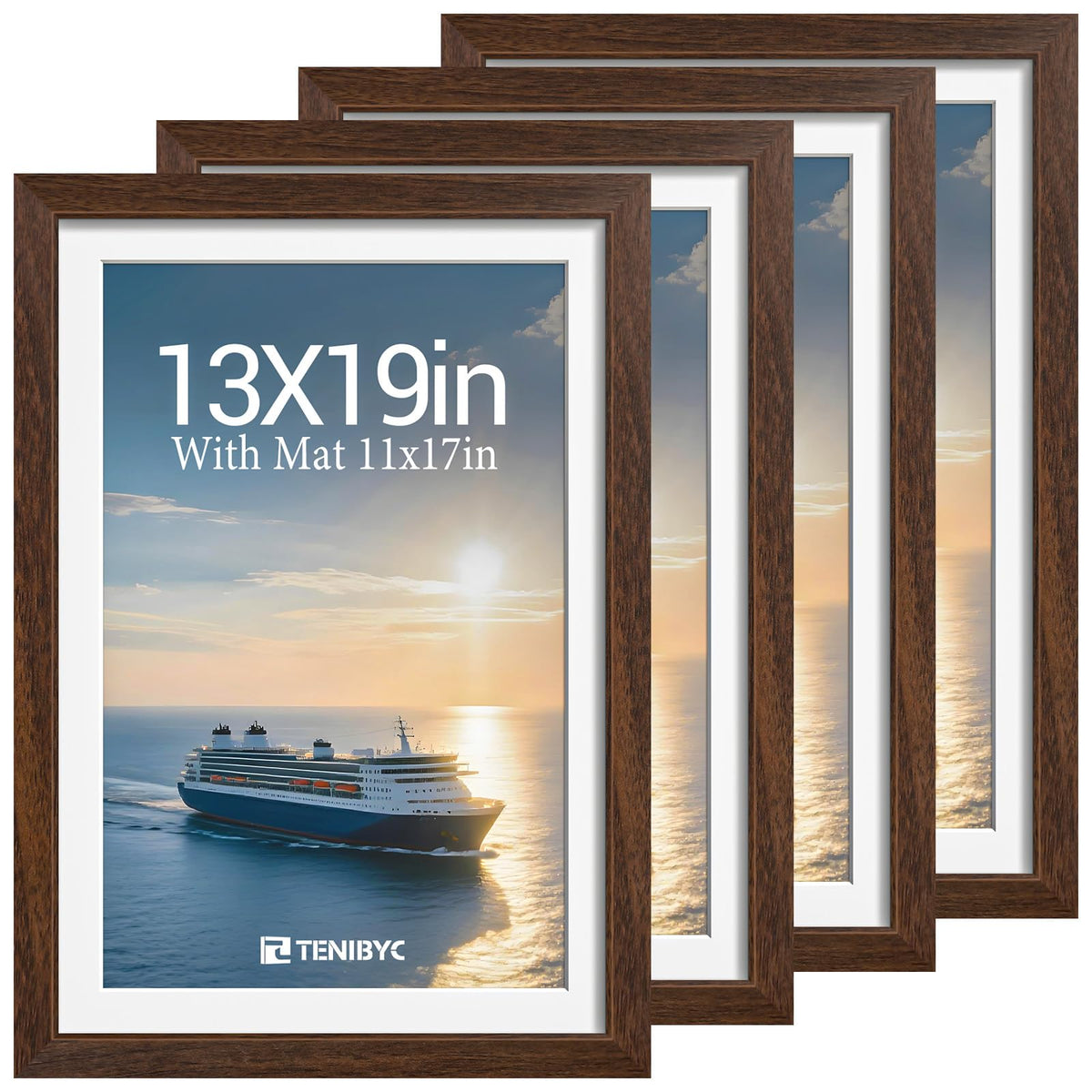 5x7 picture frame 4 Pack, 4x6 Mat, Black Wood, Glass, for Photo