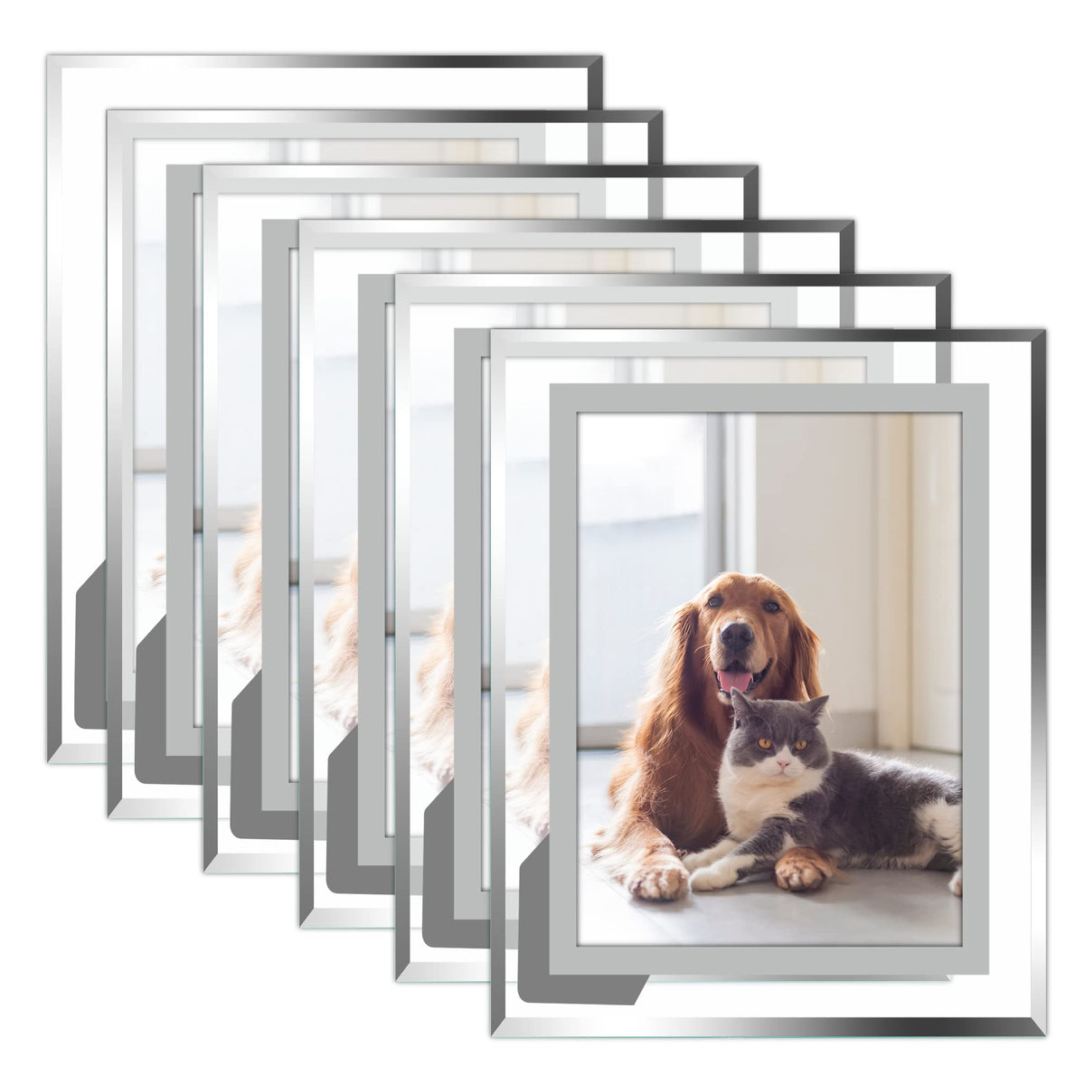 Vienrose 5x7 Picture Frame Set of 2, Clear Glass Photo Frames with Silver Edge, Horizontal or Vertical Display for Tabletop, Desk, Home, Office Decoration Fits 5x7 Photos Easy Photo Swap Gift Ready