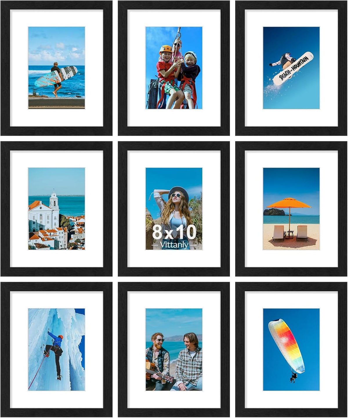 Vittanly 8x10 Picture Frames Set of 9 for Wall or Tabletop Display, Black