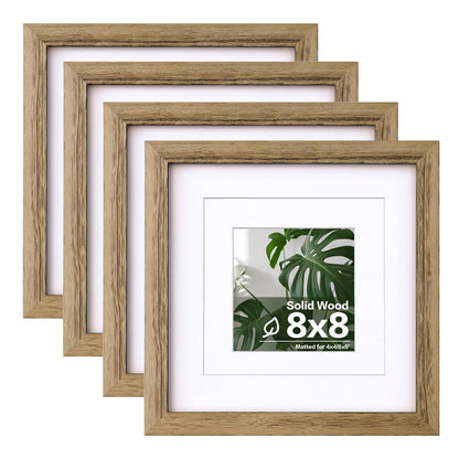 Egofine 11x14 Picture Frames 4 Pack Display Pictures 5x7/8x10 with Mat or 11x14 Without Mat Made of Solid Wood Covered by Plexiglass for Table Top Display and Wall Mounting Photo Frame, Light Brown