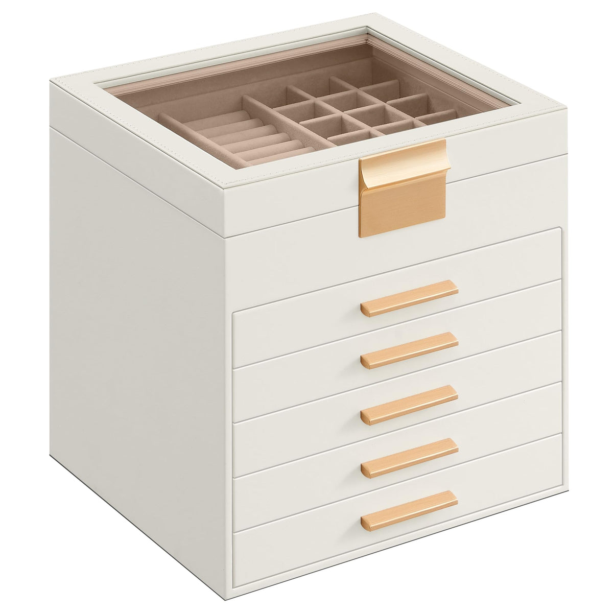 SONGMICS Jewelry Box Organizer, 3-Layer Storage with 2 Drawers, Glass Lid