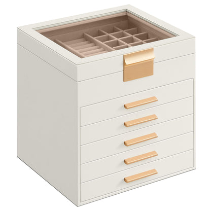 SONGMICS Jewelry Box Organizer, 3-Layer Storage with 2 Drawers, Glass Lid