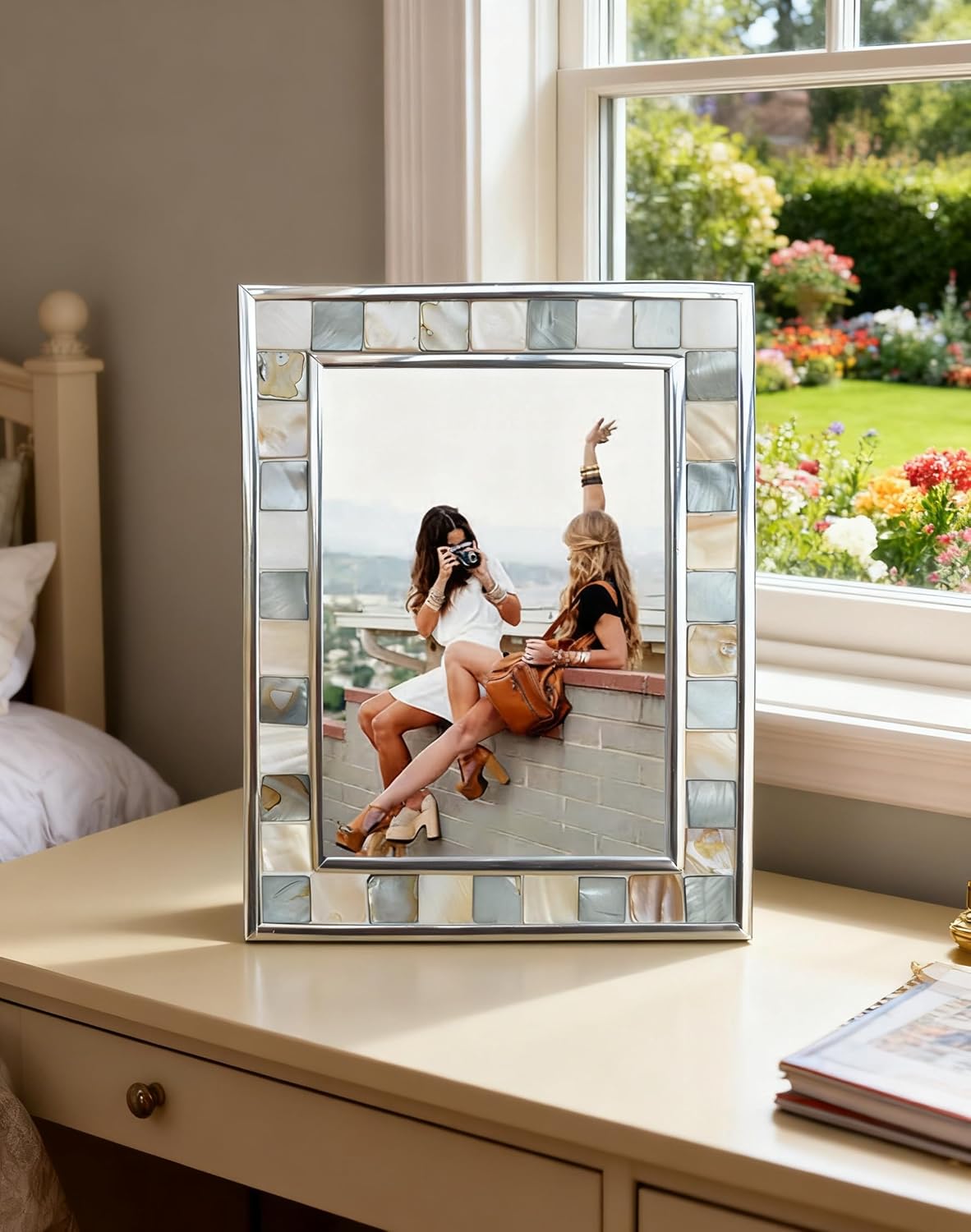 Mother of Pearl Picture Frame 5x7, Grey+White, 1pc