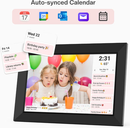 Frameo 10.1 Inch WiFi Digital Picture Frame, Smart Cloud Electronic Photo Frame with HD IPS Touch Screen Slideshow 32GB Memory Auto-Rotate Wall Mount, Share Photos/Videos from Phone - Gifts for Mom