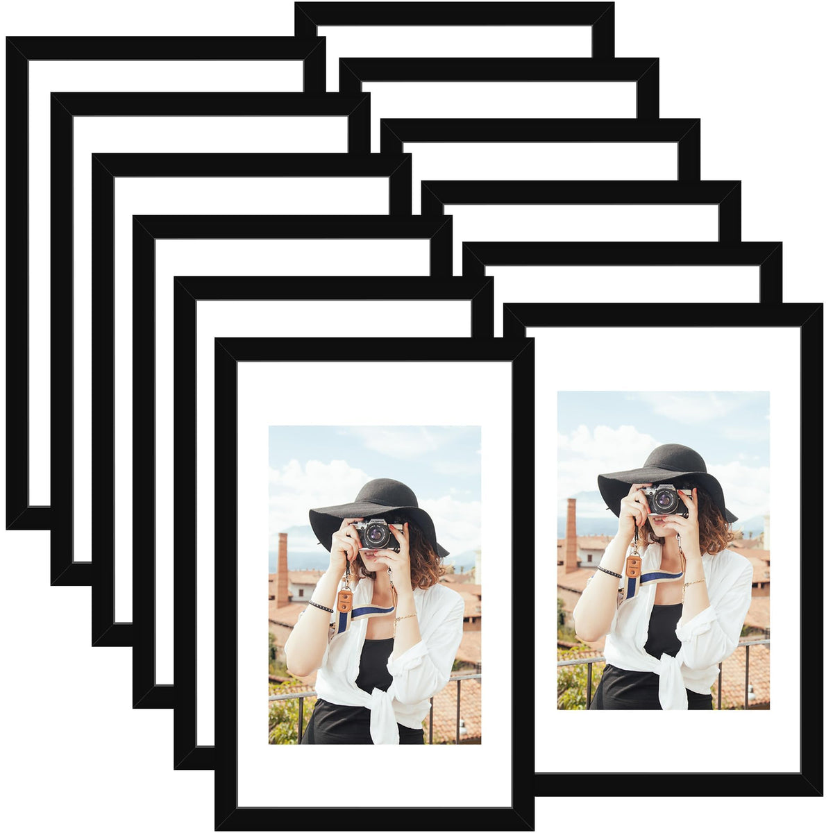 Picrit 8x10 Picture Frame Set of 12, Modern Gallery Wall Frames, Black