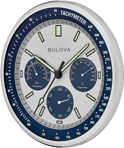 Bulova Lunar Pilot Wall Clock C1971 | Matte Silver Finish |Temperature & Hygrometer Display | Silent Sweep Quartz Movement | 13.75-Inch