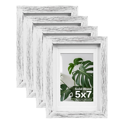Egofine 8x10 Picture Frames Set of 4, Made of Solid Wood Covered by Plexiglass 4x6 and 5x7 with Mat or 8x10 without Mat, for Table Top Display and Wall Mounting Photo Frame White