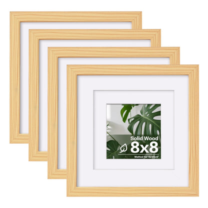 Egofine 11x14 Picture Frames 4 Pack Display Pictures 5x7/8x10 with Mat or 11x14 Without Mat Made of Solid Wood Covered by Plexiglass for Table Top Display and Wall Mounting Photo Frame, Light Brown
