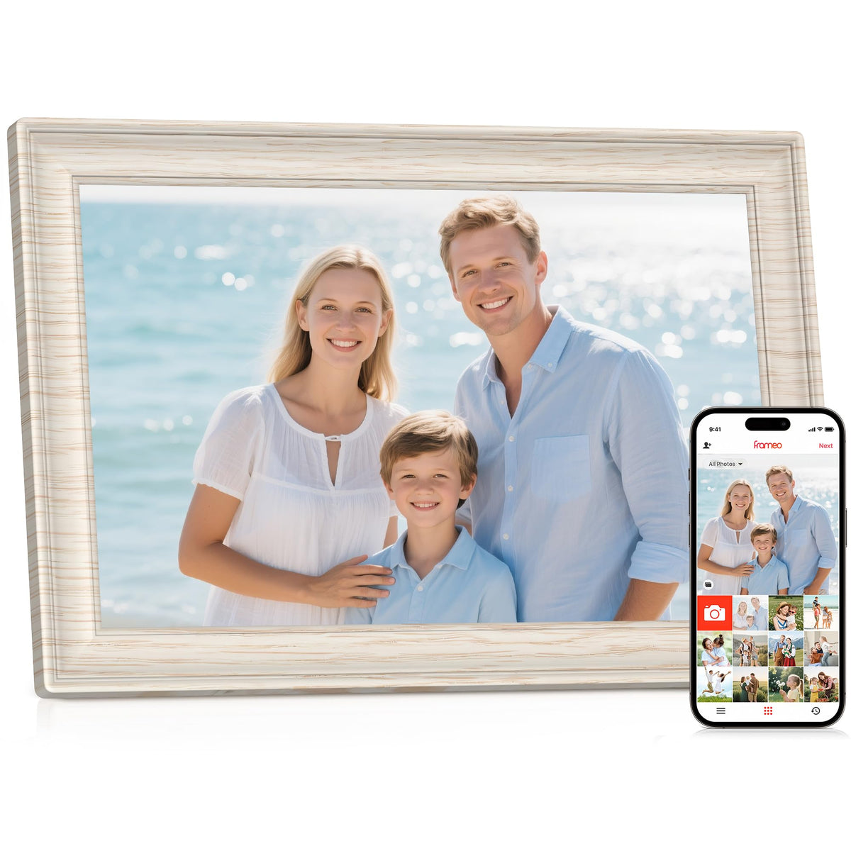 Frameo 10.1 Inch WiFi Digital Picture Frame with 32GB Memory, 1280 x 800 IPS Touch Screen Smart Electronic Photo Frame, Wall Mountable, Auto-Rotate, Share Photos/Videos Via Frameo App from Anywhere