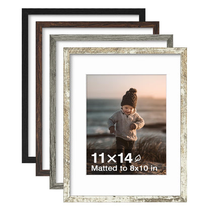 KINLINK 5x7 Picture Frame White Set of 4, Wooden Photo Frames Matted 4x6 with Plexiglass for 4x6 with Mat or 5x7 without Mat for Table and Wall Display